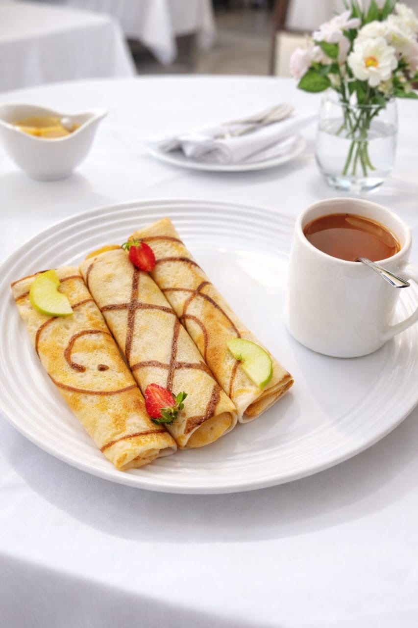 Crêpe sucré avec thé